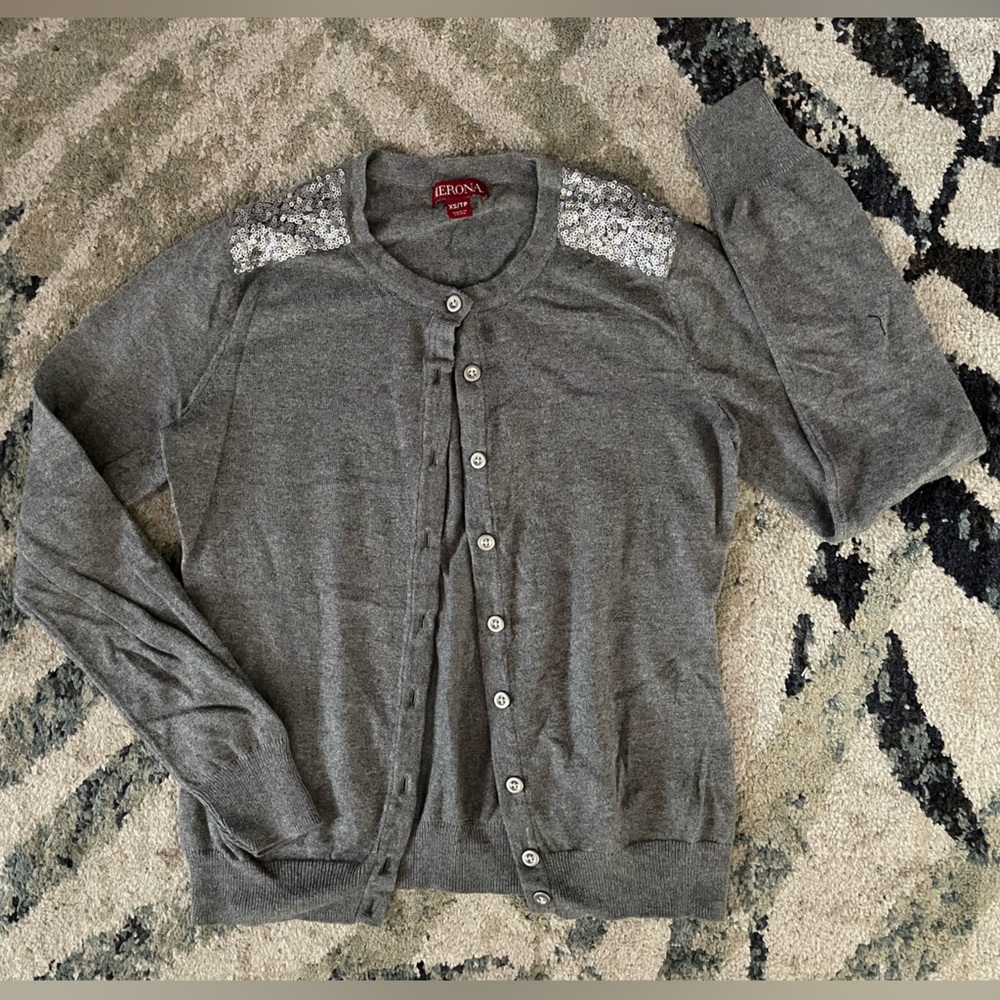 Merona Cardigan Grey with sequin shoulders XS